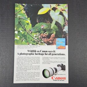 1983 Canon F-1 Camera FD500 Lens Vintage Print Ad Puerto Rican Parrots Amazon
